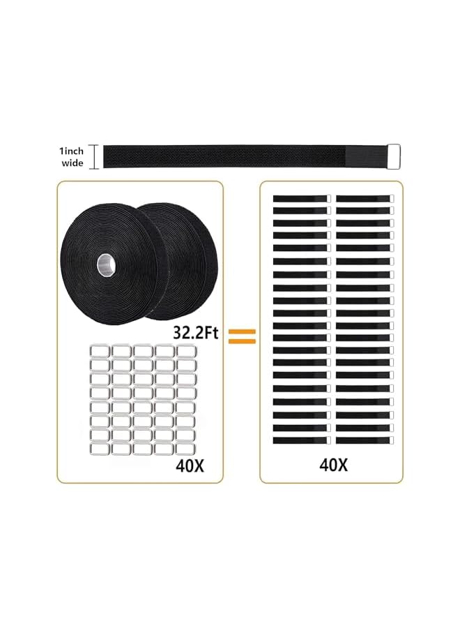 PROMASS 2 Rolls 32.2ft Straps 1 Inch Wide with 40 Metal Buckles, Adjustable Fastening Hook and Loop Straps, Reusable Cable Ties Cut-to-Length Nylon Cinch Straps for Organizer or Storage, Black (1 * 32ft)  - Image 2