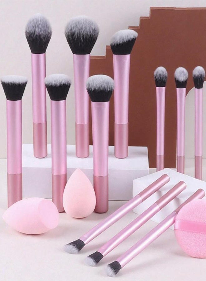 DGSENPI 15 PCS Makeup Brush Set, 12 Multi Use Makeup Brushes with 2 Makeup Sponges and 1 Makeup Puff, Foundation Blush Concealer Shading Eye Brush, for Beginners and Professionals - Image 4