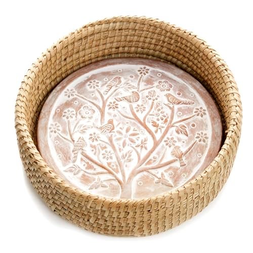 Better World Bio Bread Basket with Terracotta Warmer, Serving Basket, 11.5" W x 11.5" L x 3.5" H, Nature-Inspired Birds Design - Image 1