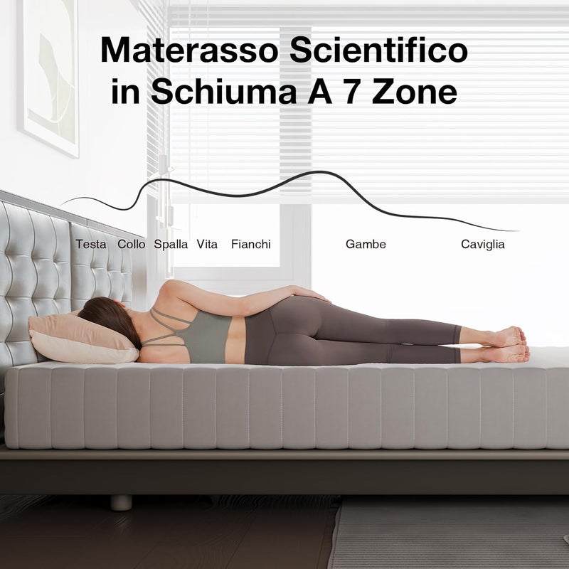 Memory Foam Mattress for Double Bed, 160 x 190, 7 Ergonomic Zones with Wave Foam and Bamboo Fibre, Anti-Allergic, Medium Hardness, Breathable, Height 18 cm - Image 4