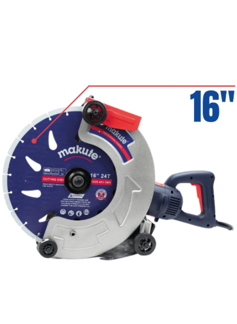 makute 16-inch Concrete and Road Cutter 3200W, Blade, 3500 RPM, 125-135mm Cutting Depth, Heavy-Duty Electric Concrete Saw for Construction and Roadworks, RC121-400 - Image 2