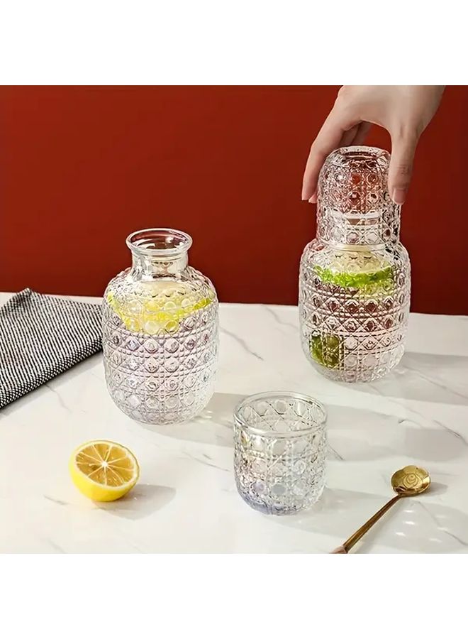 2 Piece Begonia Set Vintage Glass Carafe With Large Pitcher And Cups Embossed Cold Water Jug For Summer Drinks Juice Fruit Infusions Heat Resistant Stylish Decanter For Home Bistro Restaurant Office - Image 4