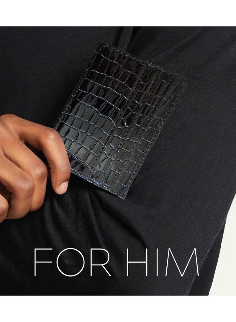 زوبا محفظة نسائية صغيرة بتصميم جلد تمساح لامع – حافظة بطاقات وكروت متعددة الجيوب – محفظة رفيعة للفيزا والكاش وبطاقة الهوية – لون  أسود - Image 5