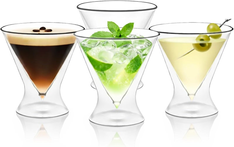 LEMONSODA Stemless Martini Cocktail Glasses Set of 2 for Margaritas, Espresso Matinis, Manhattans, Cosmopolitans, Home Bar, Birthdays, Housewarming Gift, Crystal Clear 8 OZ (wo/Ring, Set of 4) - Image 1