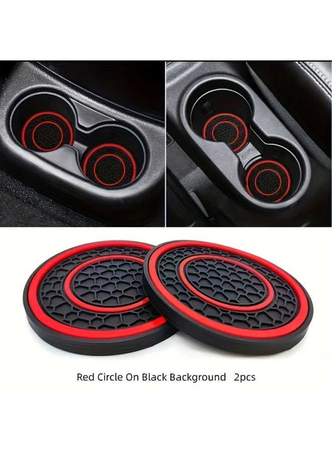2Pcs Red PVC Double Ring Car Cup Holder Pads Slip Resistant Dust Proof - Image 5