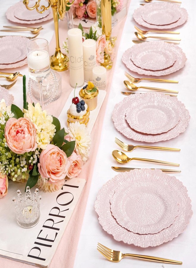 SUT 60PCS Pink Plastic Plates, Pink Disposable Plates include 10 inch Pink Dinner Plates and 7 inch Pink Dessert Plates, Plates Disposable Heavy Duty. Plastic Plates For Party/Birthday - Image 5