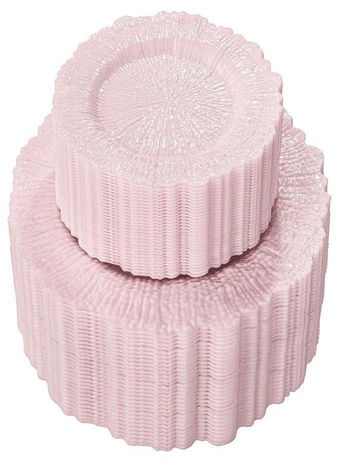 SUT 60PCS Pink Plastic Plates, Pink Disposable Plates include 10 inch Pink Dinner Plates and 7 inch Pink Dessert Plates, Plates Disposable Heavy Duty. Plastic Plates For Party/Birthday - Image 1