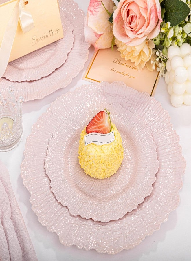 SUT 60PCS Pink Plastic Plates, Pink Disposable Plates include 10 inch Pink Dinner Plates and 7 inch Pink Dessert Plates, Plates Disposable Heavy Duty. Plastic Plates For Party/Birthday - Image 3