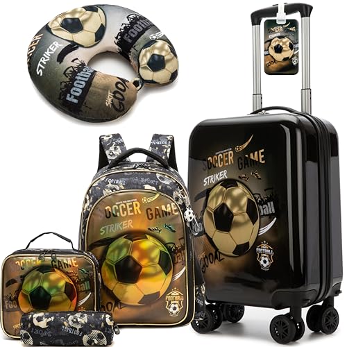 Inprof Kid’s Luggage Set 5 Piece Suitcase Set 16’’ Hardside Football Luggage with Spinner Wheels Boys Carry on Toddler Travel Rolling Suitcase Carry on Luggage Airline Approved - Image 1
