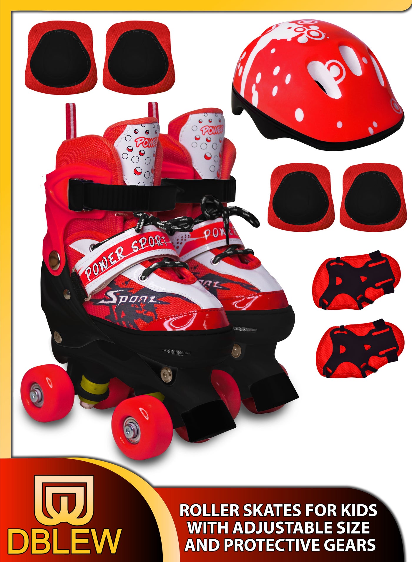 DBLEW Double Row Roller Skates for Kids Adjustable Size Breathable Design With Safety Gear Set Fun Outdoor Sports Activity for Children Boys and Girls Four Wheel Roller Skating Shoes Size Available Sm