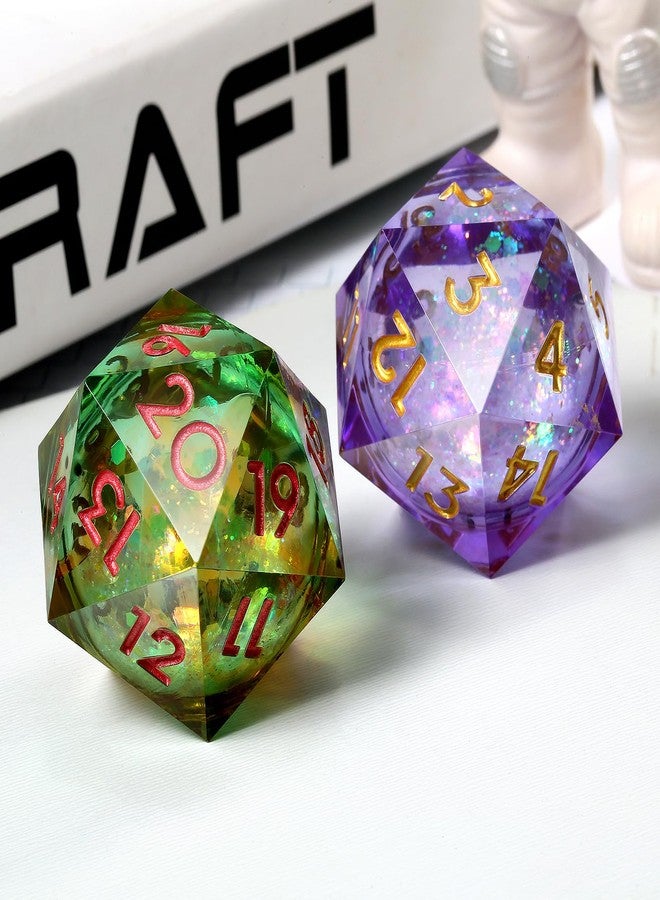 DNDND Liquid Dice D20 33mm,DNDND Glitter and Paillette Liquid 20 Sided Spindown Dice with Gorgeous Gift Box for Dungeons and Dragons (Lilac) - Image 4