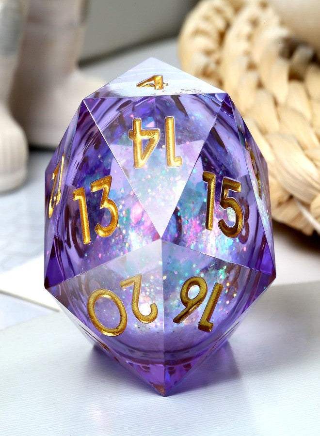 DNDND Liquid Dice D20 33mm,DNDND Glitter and Paillette Liquid 20 Sided Spindown Dice with Gorgeous Gift Box for Dungeons and Dragons (Lilac) - Image 1