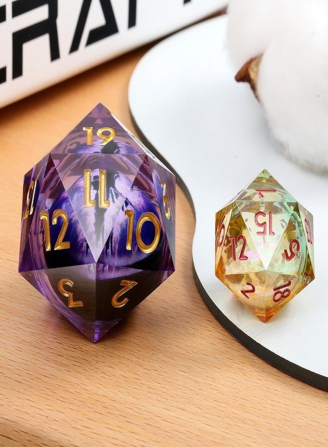 DNDND Liquid Dice D20 33mm,DNDND Glitter and Paillette Liquid 20 Sided Spindown Dice with Gorgeous Gift Box for Dungeons and Dragons (Lilac) - Image 3