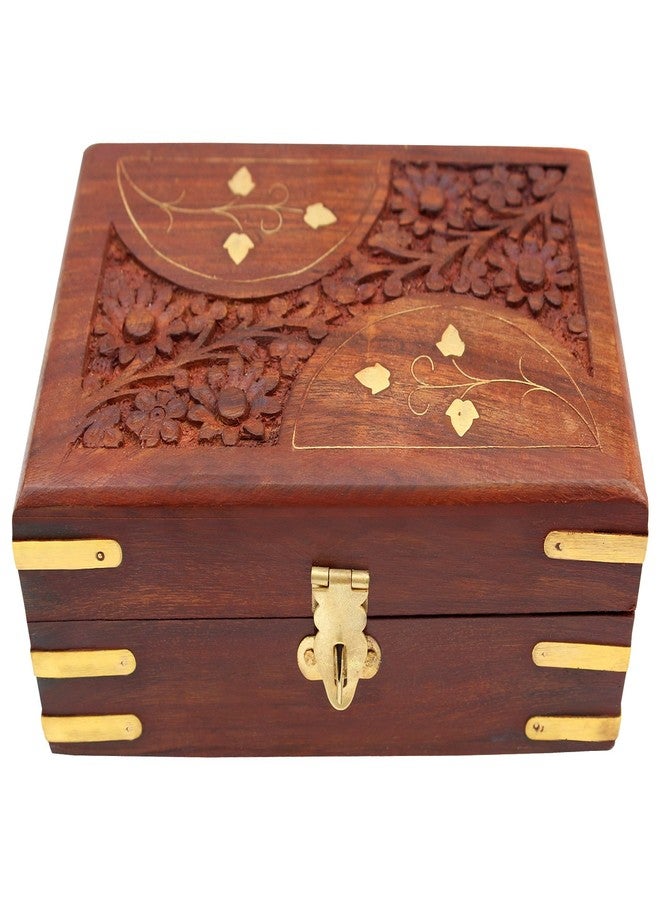 ات او اس 365 صندوق مجوهرات خشبي مصنوع يدويًا من Itos365 للنساء، منظم مجوهرات، منحوت يدويًا، هدية، 6 بوصات - بني - Image 3
