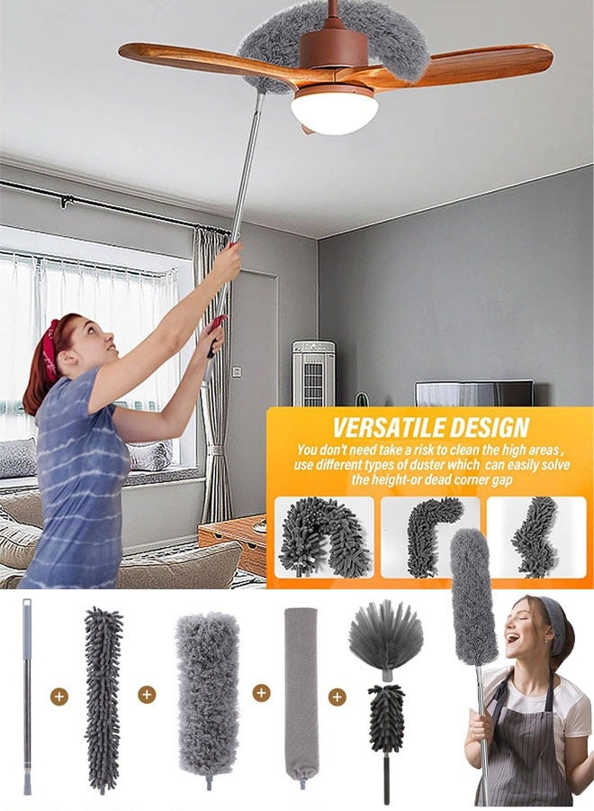 6PCS Duster Set Washable Telescopic Duster Retractable Cleaning Dust Collector Combination Kit Bendable Microfiber Feather Duster for High Ceiling Furniture Fans - Image 1