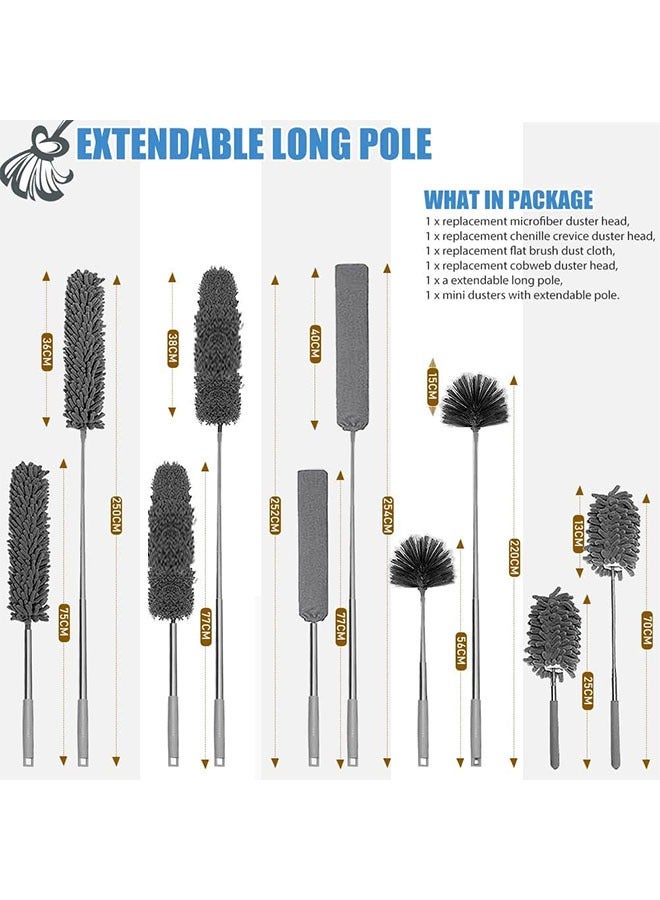 6PCS Duster Set Washable Telescopic Duster Retractable Cleaning Dust Collector Combination Kit Bendable Microfiber Feather Duster for High Ceiling Furniture Fans - Image 2