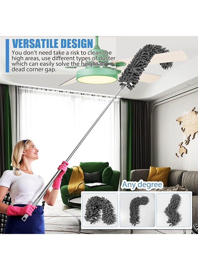 6PCS Duster Set Washable Telescopic Duster Retractable Cleaning Dust Collector Combination Kit Bendable Microfiber Feather Duster for High Ceiling Furniture Fans - Image 3