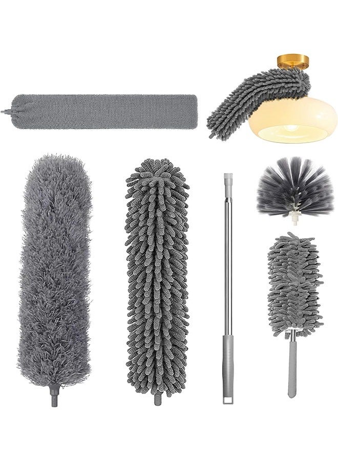 6PCS Duster Set Washable Telescopic Duster Retractable Cleaning Dust Collector Combination Kit Bendable Microfiber Feather Duster for High Ceiling Furniture Fans - Image 4