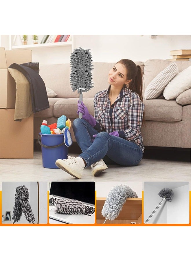 6PCS Duster Set Washable Telescopic Duster Retractable Cleaning Dust Collector Combination Kit Bendable Microfiber Feather Duster for High Ceiling Furniture Fans - Image 5