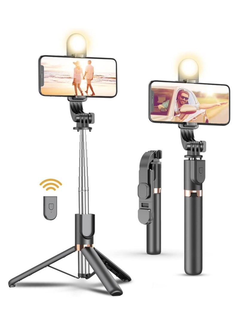 JAJEEK Selfie Stick With Fill Light  All In One Portable Selfie Stick Tripod Phone Holder With Detachable Wireless Remote  Compatible With All Mobilephone Android Smartphone & Lightweight - Image 1