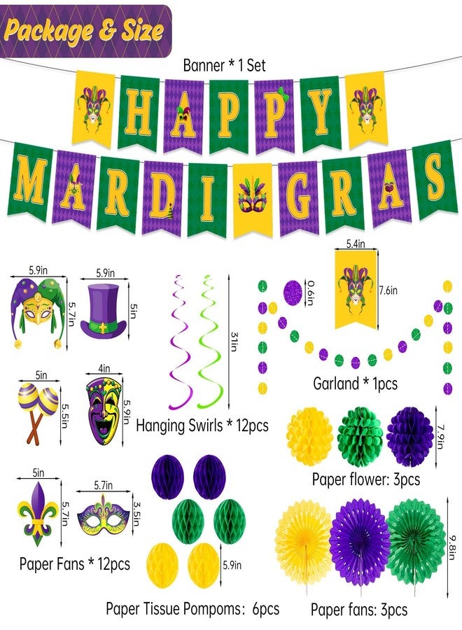YUNVI 54 Pieces Mardi Gras Party Decorations and Supplies Set, Purple Green and Gold Party Decorations for New Orleans Mardi Gras,Fat Tuesday Decorations - Image 2