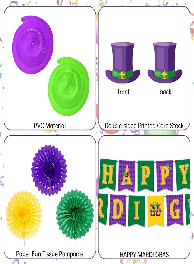 YUNVI 54 Pieces Mardi Gras Party Decorations and Supplies Set, Purple Green and Gold Party Decorations for New Orleans Mardi Gras,Fat Tuesday Decorations - Image 3