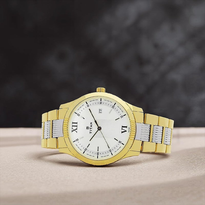 Titan Quartz Analog White Dial Stainless Steel Strap Watch for Men-NS1739BM01/NT1739BM01 - Image 3