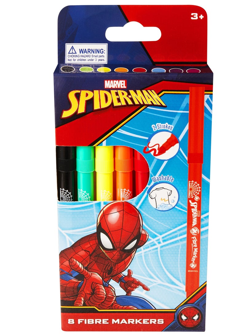 MARVEL Spiderman 8 Primary Colour Fibre Markers Multi - Image 1