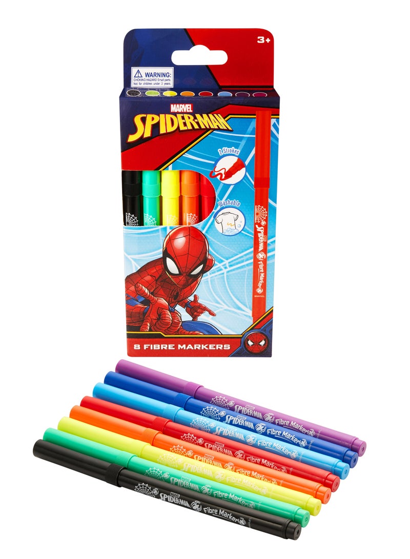 MARVEL Spiderman 8 Primary Colour Fibre Markers Multi - Image 2