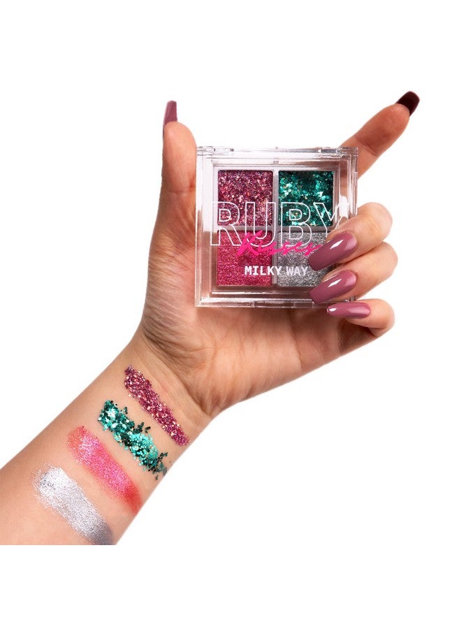 Ruby Kisses Glitter Gem Palette 4 Shades Highly Pigmented Chunk Glitter Buttery Texture Long Lasting Eye Makeup (Milky Way) - Image 5