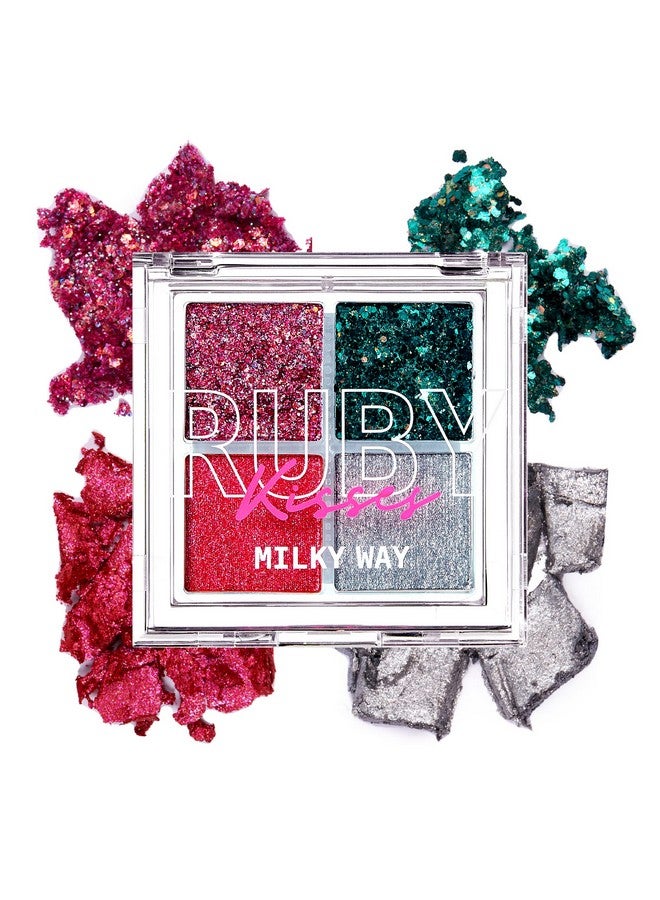 Ruby Kisses Glitter Gem Palette 4 Shades Highly Pigmented Chunk Glitter Buttery Texture Long Lasting Eye Makeup (Milky Way) - Image 1