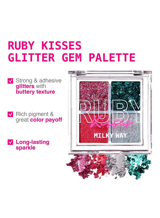 Ruby Kisses Glitter Gem Palette 4 Shades Highly Pigmented Chunk Glitter Buttery Texture Long Lasting Eye Makeup (Milky Way) - Image 4