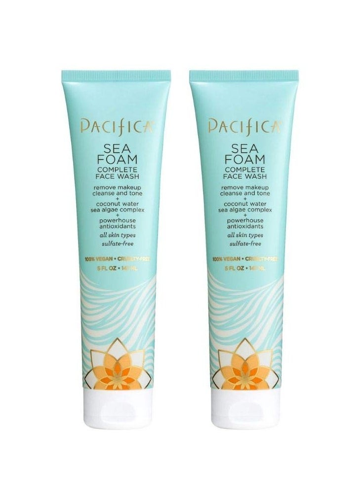 Pacifica Pacifica Beauty Complete Face Wash, Gentle Daily Facial Cleanser for All Skin Types, Removes Makeup, Oil & Dirt, Sea Foam, 5 oz, 2 Pack  - Image 1