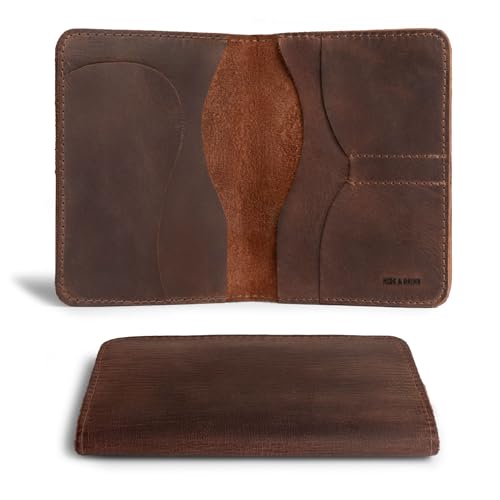 Hide & Drink, Double Passport Cover with Slots for Bills and Keys, Rustic Case, ID Organizer, Full Grain Leather, Handmade Accessories, Bourbon Brown - Image 1