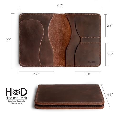 Hide & Drink, Double Passport Cover with Slots for Bills and Keys, Rustic Case, ID Organizer, Full Grain Leather, Handmade Accessories, Bourbon Brown - Image 4