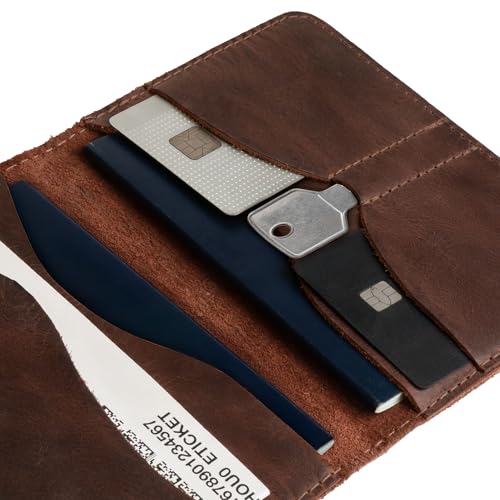 Hide & Drink, Double Passport Cover with Slots for Bills and Keys, Rustic Case, ID Organizer, Full Grain Leather, Handmade Accessories, Bourbon Brown - Image 3