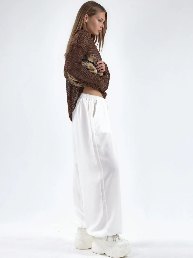 بوسيم BUSEM Wide-Leg Woven Trousers with Drawstring Waist