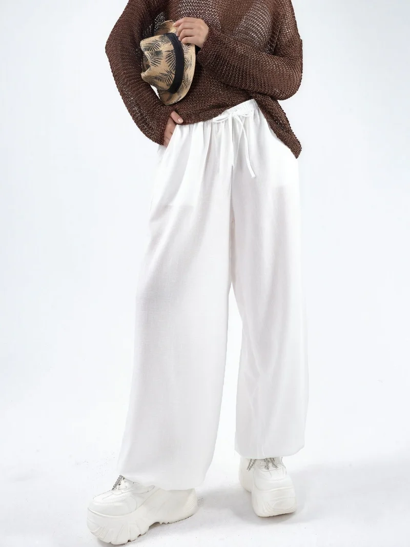 بوسيم BUSEM Wide-Leg Woven Trousers with Drawstring Waist