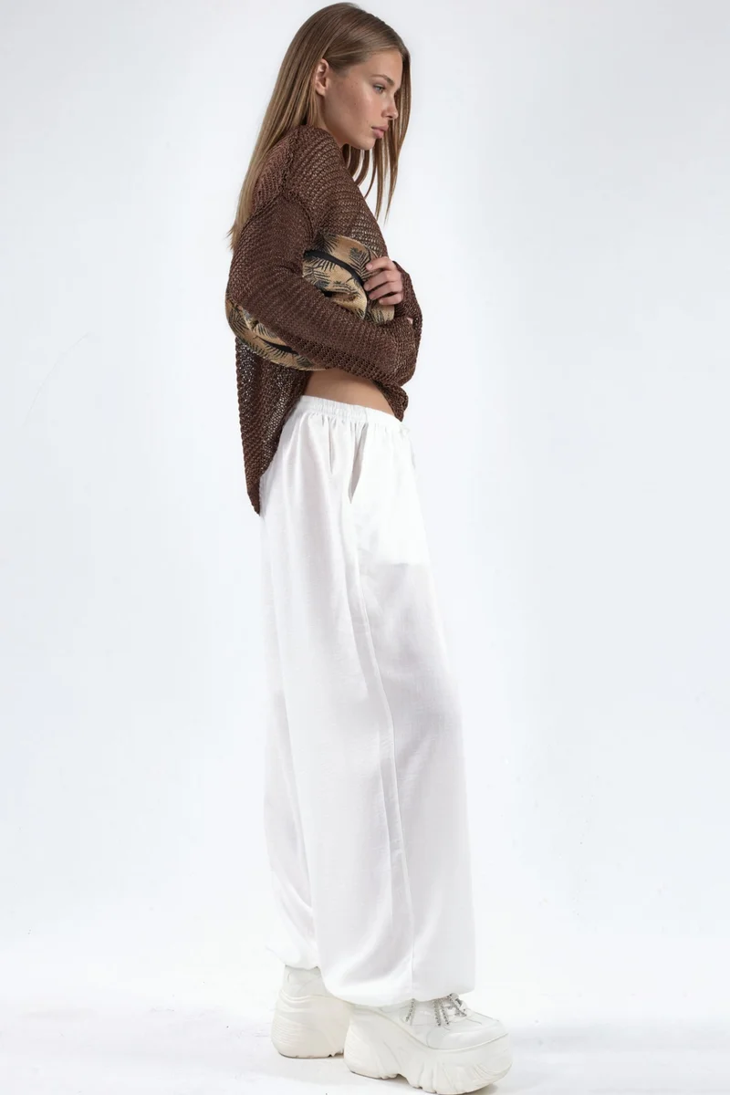 بوسيم BUSEM Wide-Leg Woven Trousers with Drawstring Waist