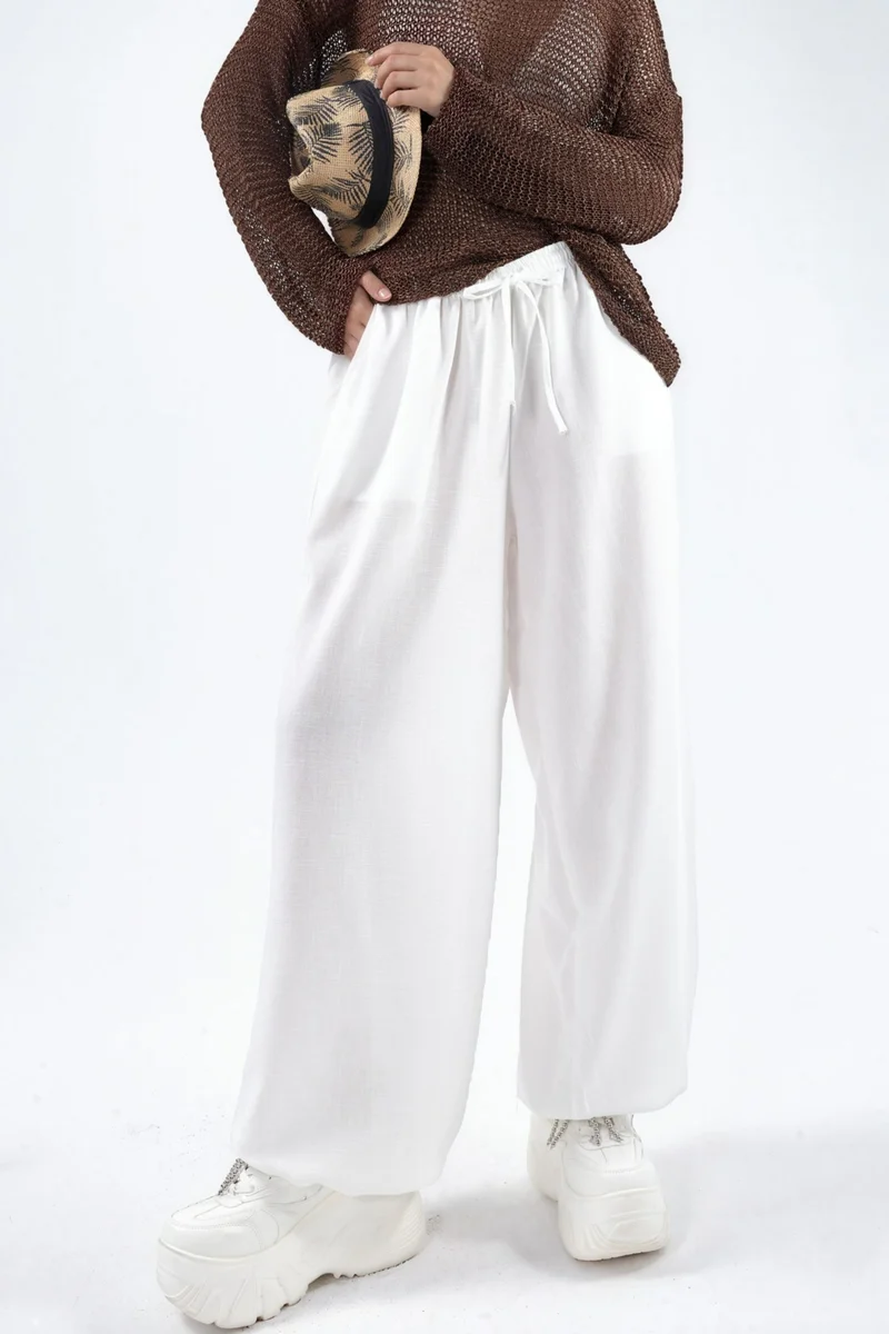 بوسيم BUSEM Wide-Leg Woven Trousers with Drawstring Waist