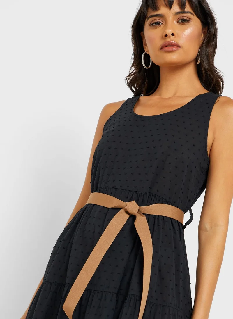 Ginger Clip Dot Self Tie Midi Dress