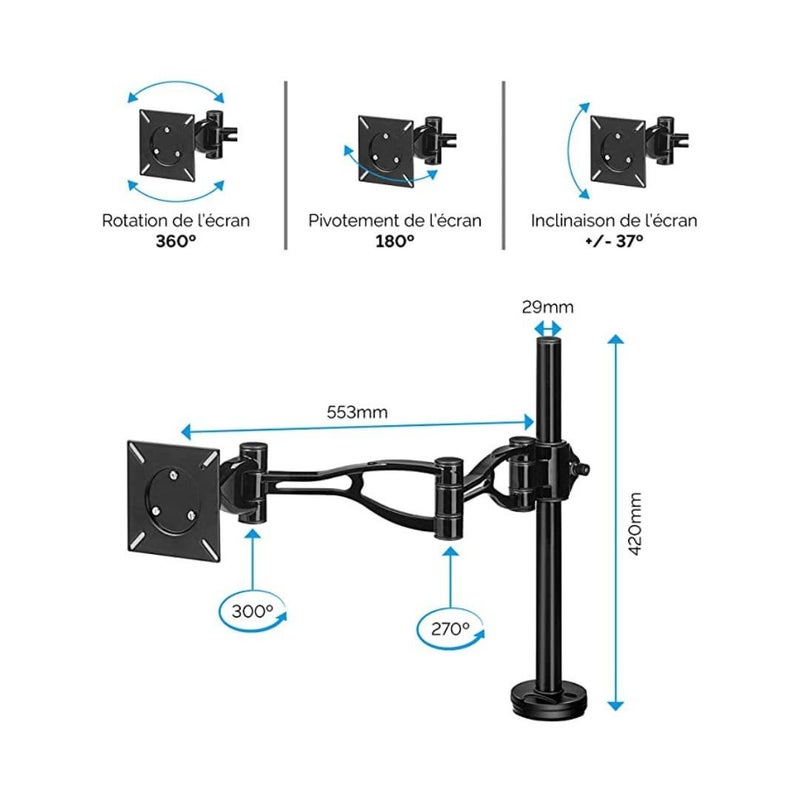 Fellowes 8041601 Professional Series Adjustable Depth Computer Monitor Stand for Desk with Single Monitor Arm, 30 Inch Monitor Capacity - Image 2