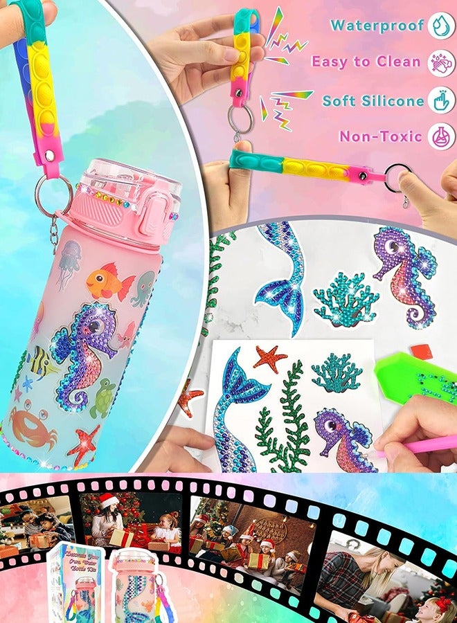 جارلو تزين مجموعات زجاجة المياه الخاصة بك للبنات عمر 4-6-8-10,حورة البحر جوم الماس الرسم الحرفي,الفنون الممتعة والحرف اليدوية هدايا لعب عيد ميلاد البنات - Image 4