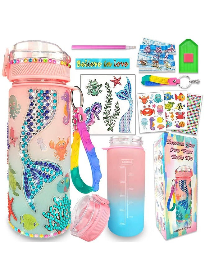 جارلو تزين مجموعات زجاجة المياه الخاصة بك للبنات عمر 4-6-8-10,حورة البحر جوم الماس الرسم الحرفي,الفنون الممتعة والحرف اليدوية هدايا لعب عيد ميلاد البنات - Image 1