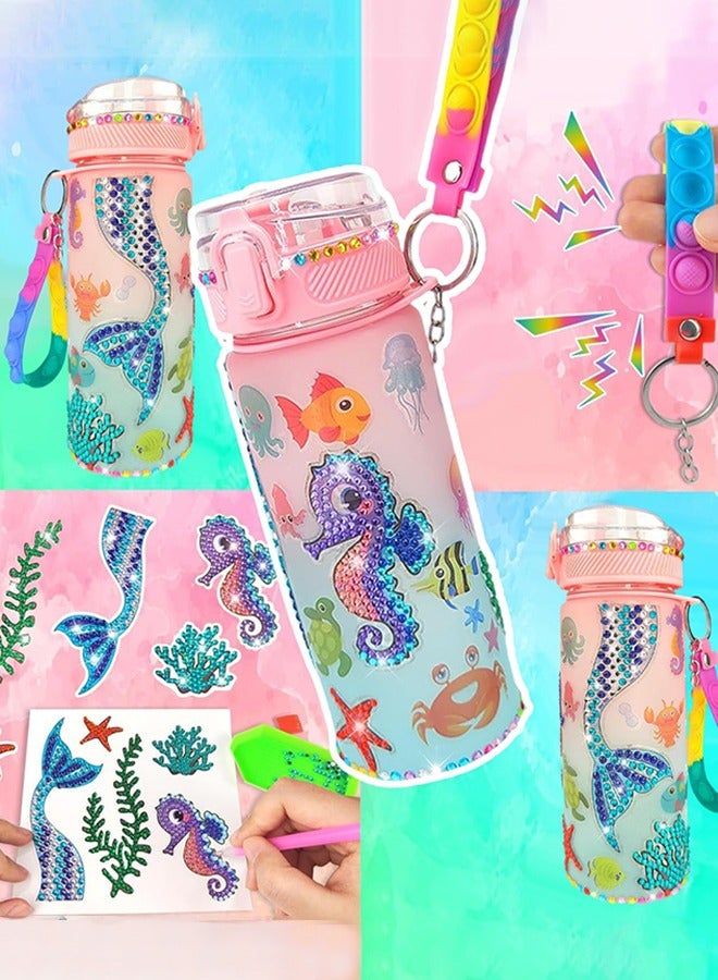 جارلو تزين مجموعات زجاجة المياه الخاصة بك للبنات عمر 4-6-8-10,حورة البحر جوم الماس الرسم الحرفي,الفنون الممتعة والحرف اليدوية هدايا لعب عيد ميلاد البنات - Image 3