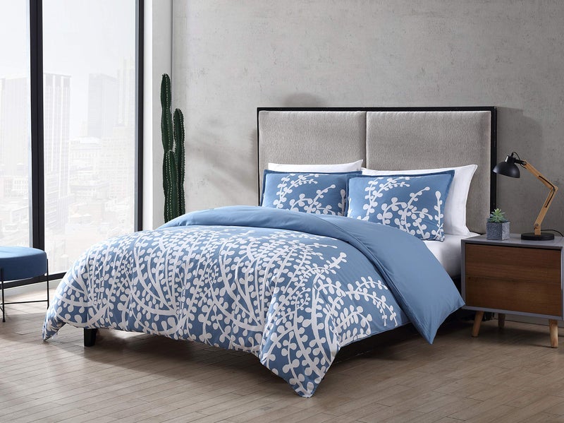 City Scene - King Duvet Cover Set, 100% Soft Cotton Bedding for Year Round Comfort, 3 Piece Bed Set with Matching Pillowcases (Branches Blue) - Image 2