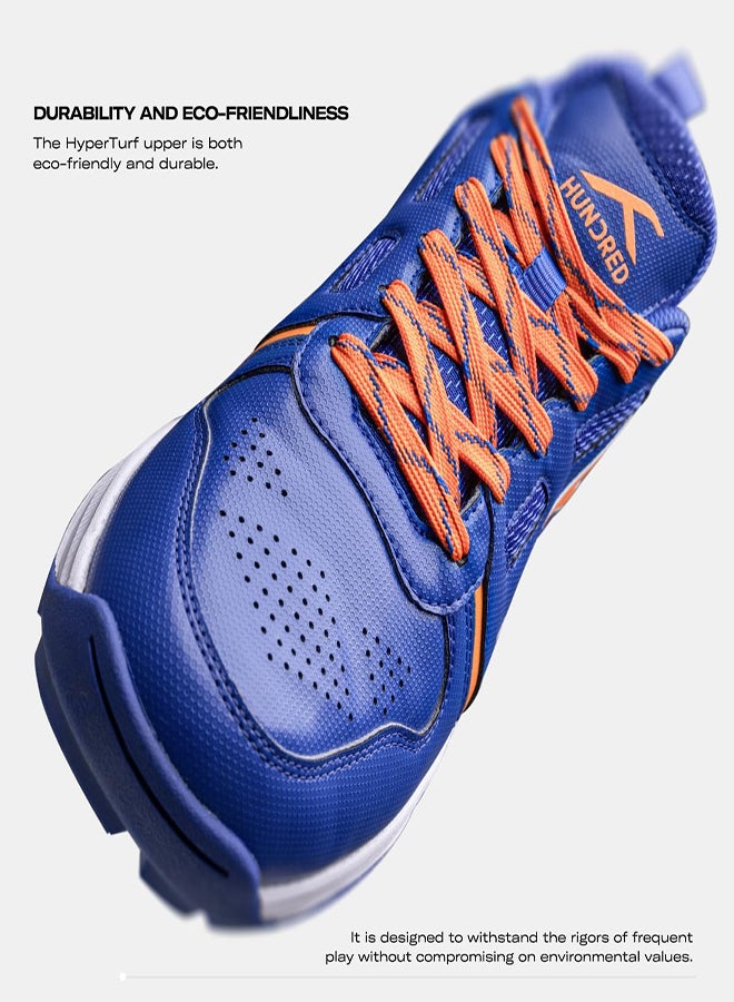 HUNDRED Hyperturf Cricket Shoes | Terraspike Rubber Studs | Embedded Support Plate For Stability | Lightweight & Durable | Ideal For Turf, Ground & Hard Surfaces (Blue/Orange ; Uk 2) - Image 2