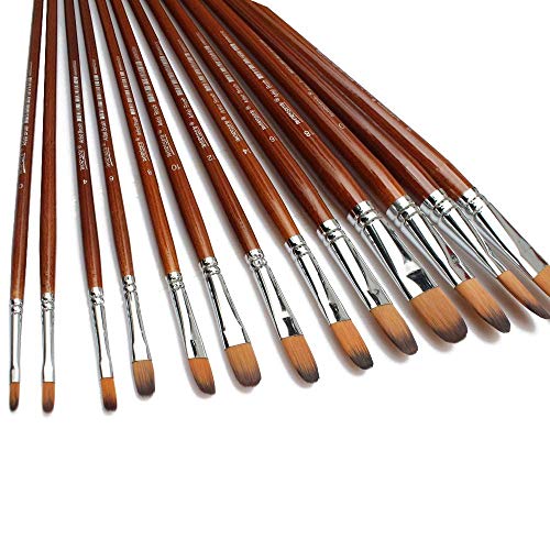 SCHUBERT Long Handle Synthetic Filbert Tip Artist Paint Brushes - 13 Piece Set - Image 3