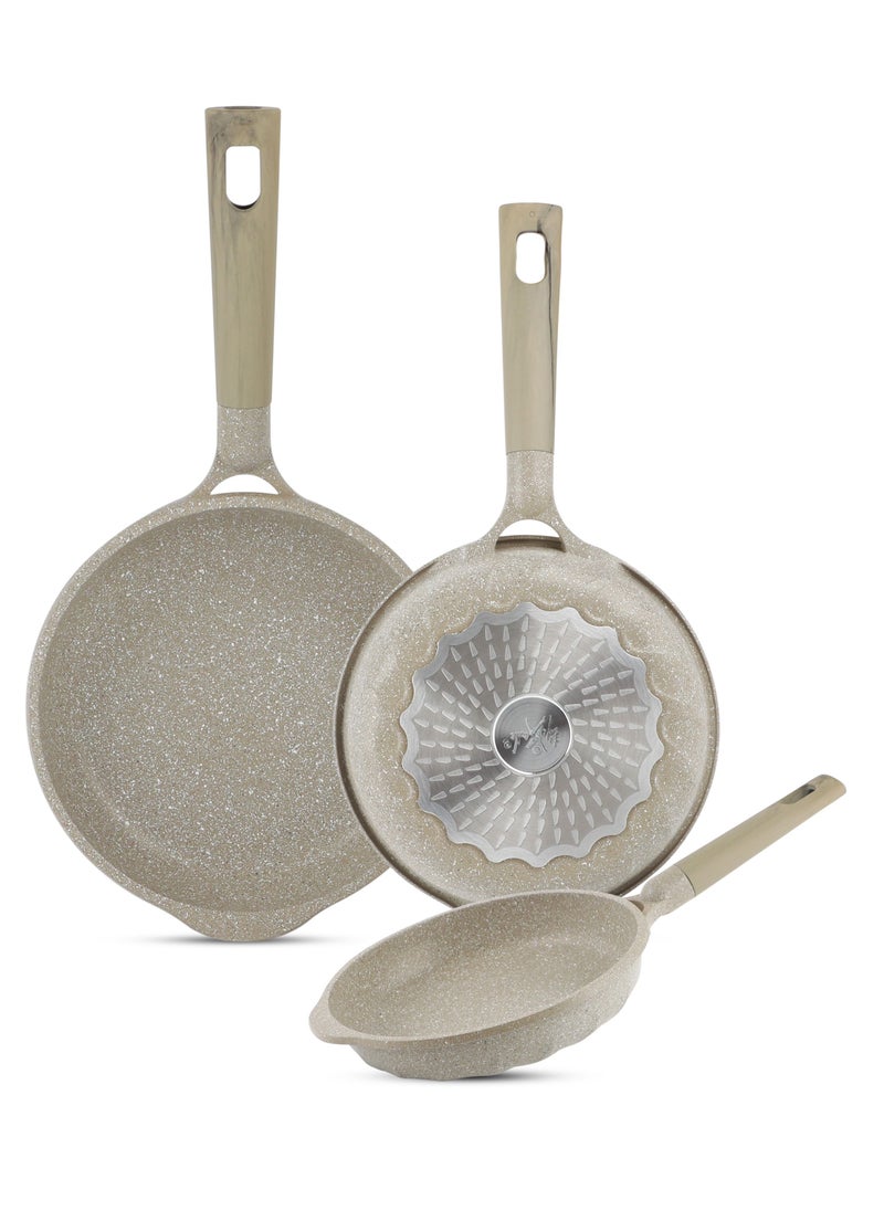 Life Smile - Fry Pan Set - Multi Layer Granite Fry Pan - Include 20 CM, 24 CM, 28 CM Non Stick Pan - Heat-Resistant Handle Hanging Loop - Induction bottom (Dark Green) - Image 1
