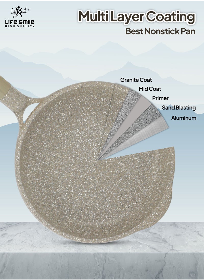 Life Smile - Fry Pan Set - Multi Layer Granite Fry Pan - Include 20 CM, 24 CM, 28 CM Non Stick Pan - Heat-Resistant Handle Hanging Loop - Induction bottom (Dark Green) - Image 1